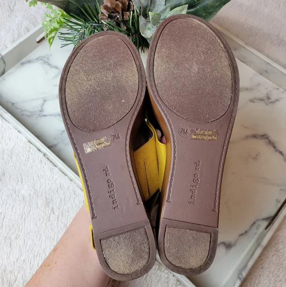 Indigo Yellow Cross Strap Wedges - Picture 9 of 11